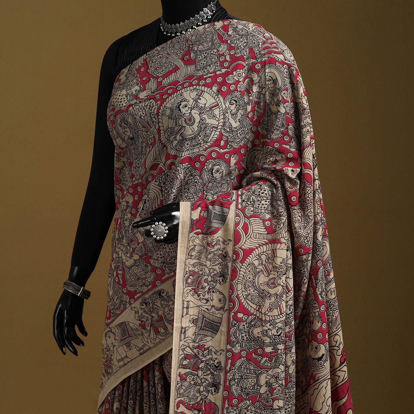 Printed cotton kalamkari saree 16 - handcrafted