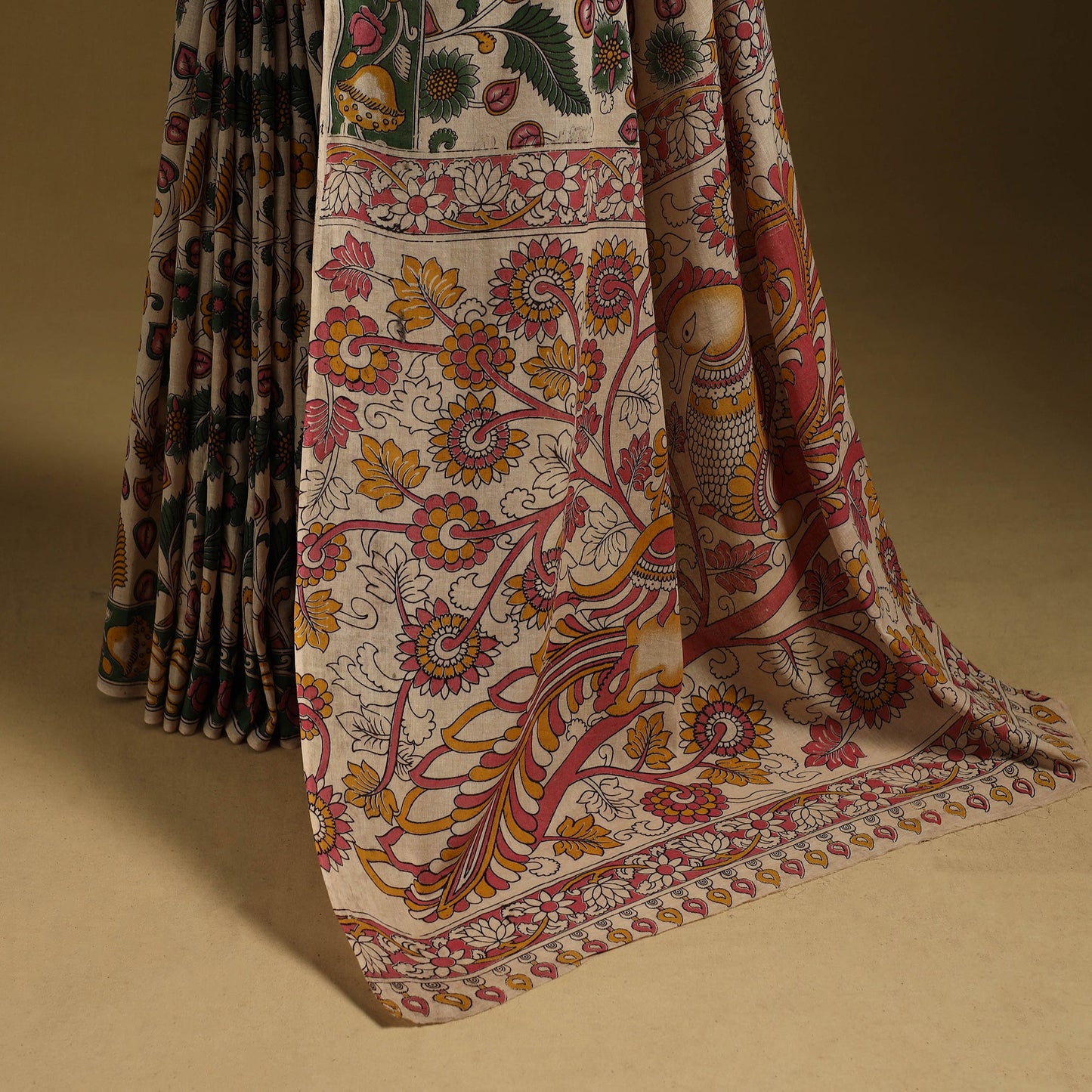 Printed cotton kalamkari saree 17 - handcrafted