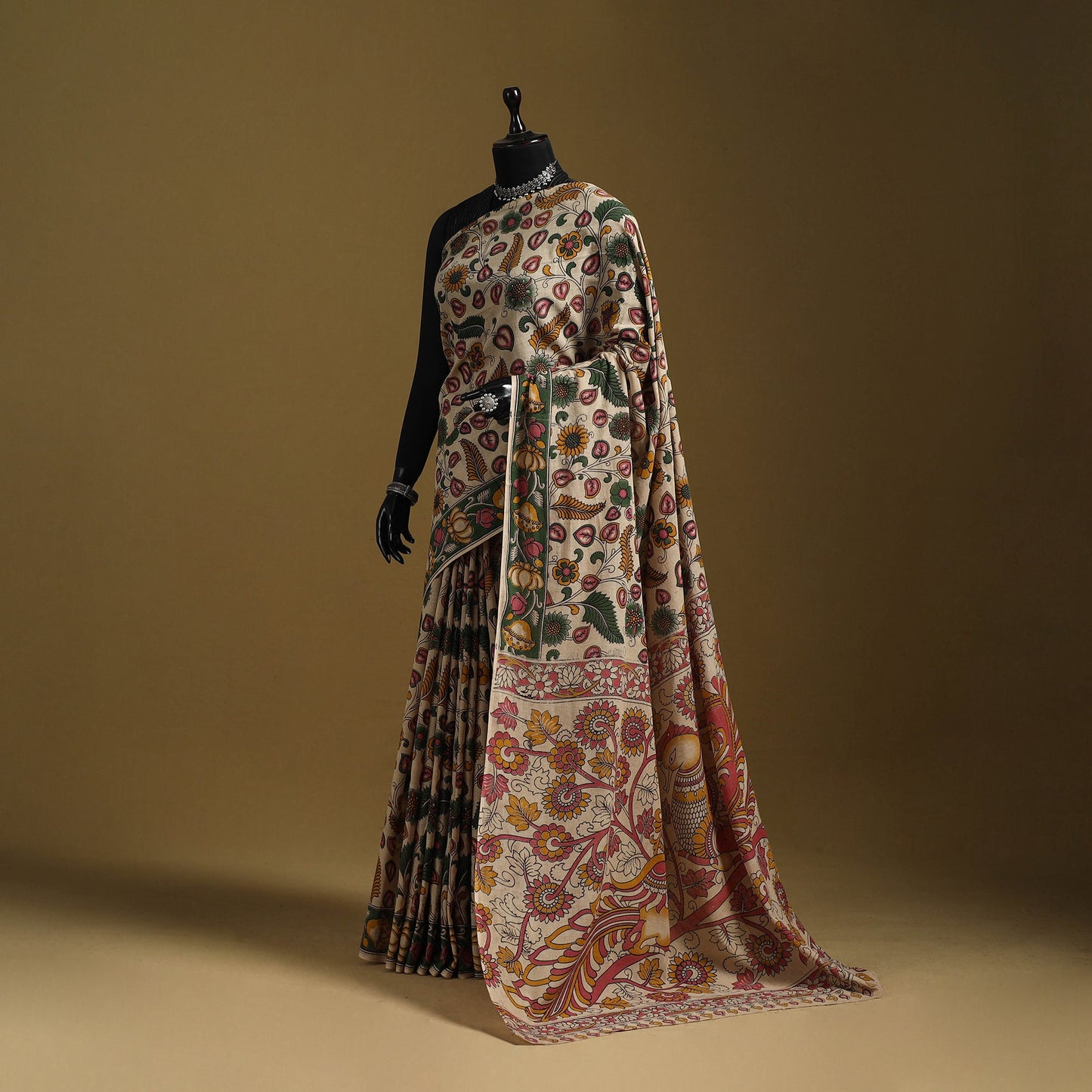 Printed cotton kalamkari saree 17 - handcrafted