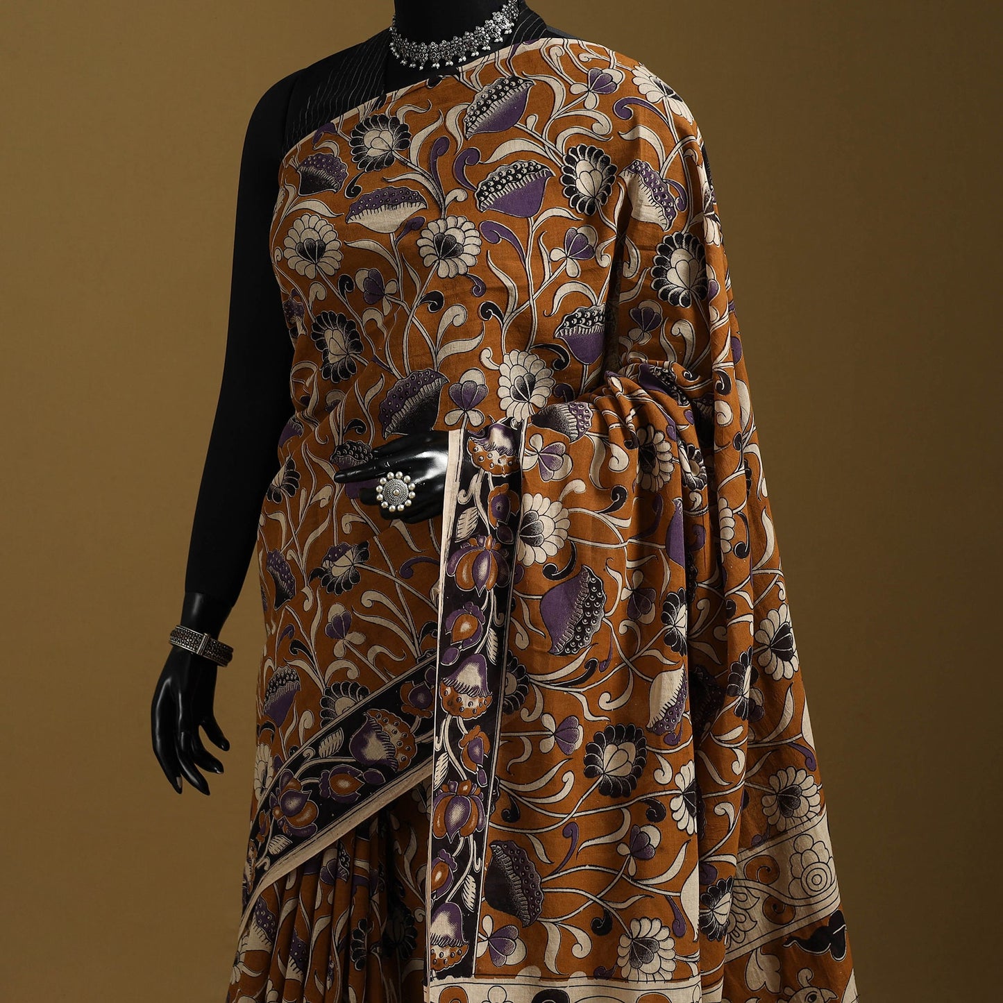 Printed cotton kalamkari saree 21 - handcrafted