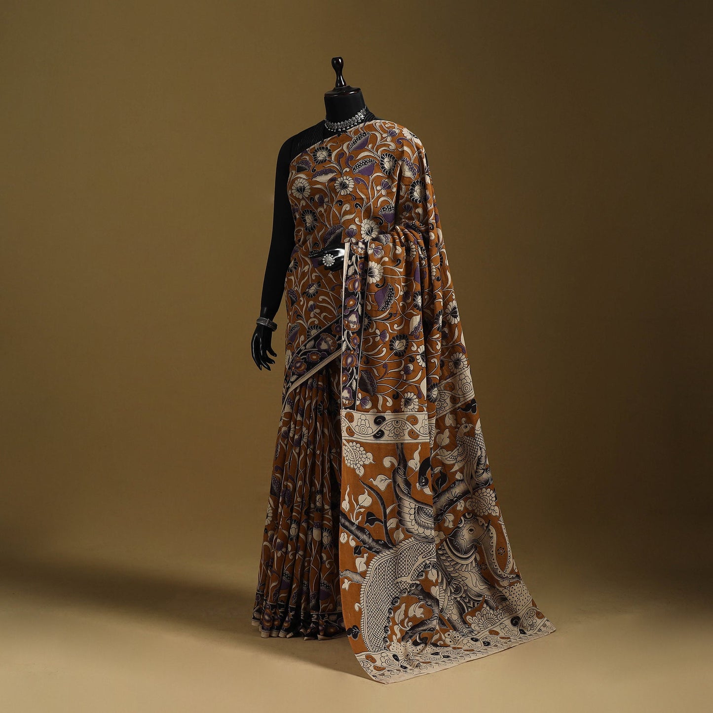 Printed cotton kalamkari saree 21 - handcrafted