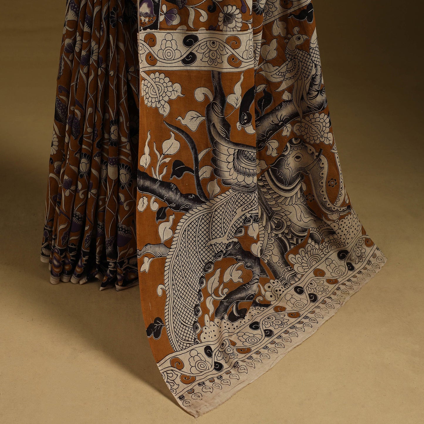 Printed cotton kalamkari saree 21 - handcrafted