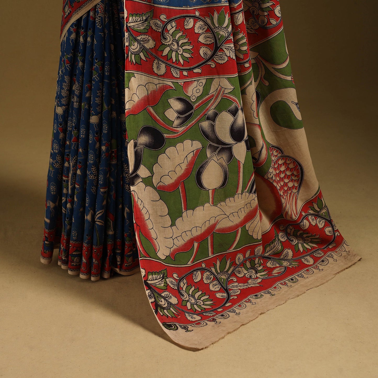 Printed cotton kalamkari saree 24 - handcrafted