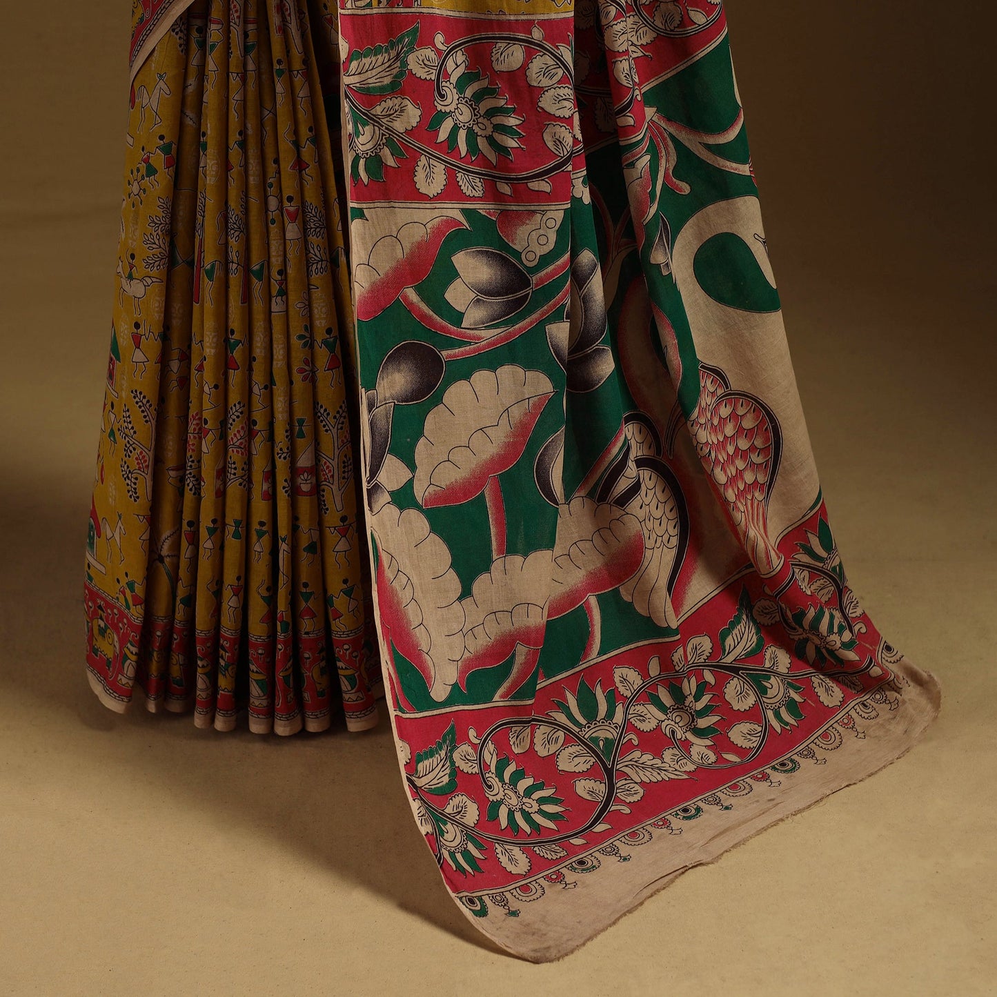 Printed cotton kalamkari saree 25 - handcrafted