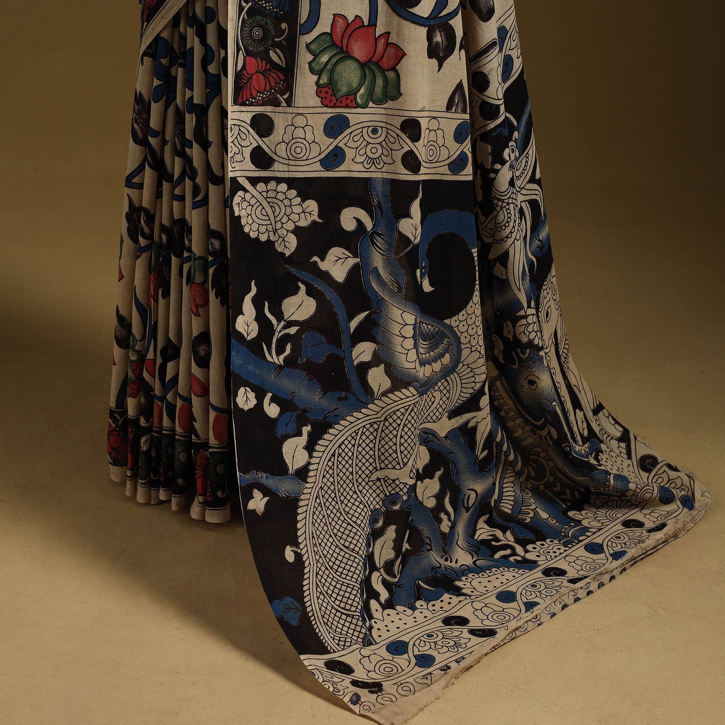 Printed cotton kalamkari saree 33 - handcrafted