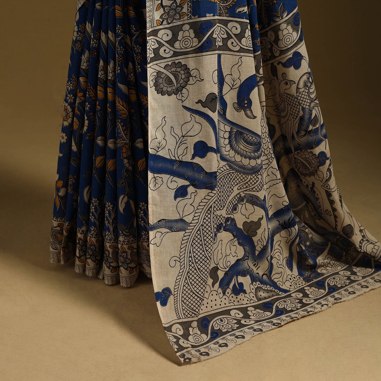 Printed cotton kalamkari saree 34 - handcrafted