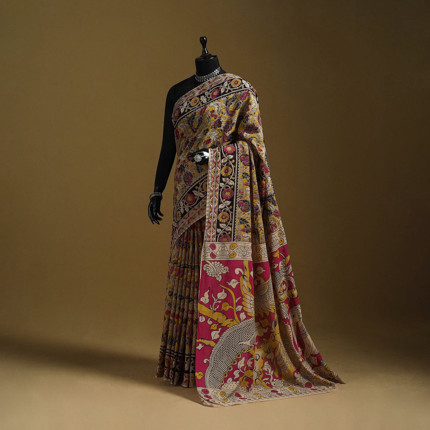 Printed cotton kalamkari saree 37 - handcrafted