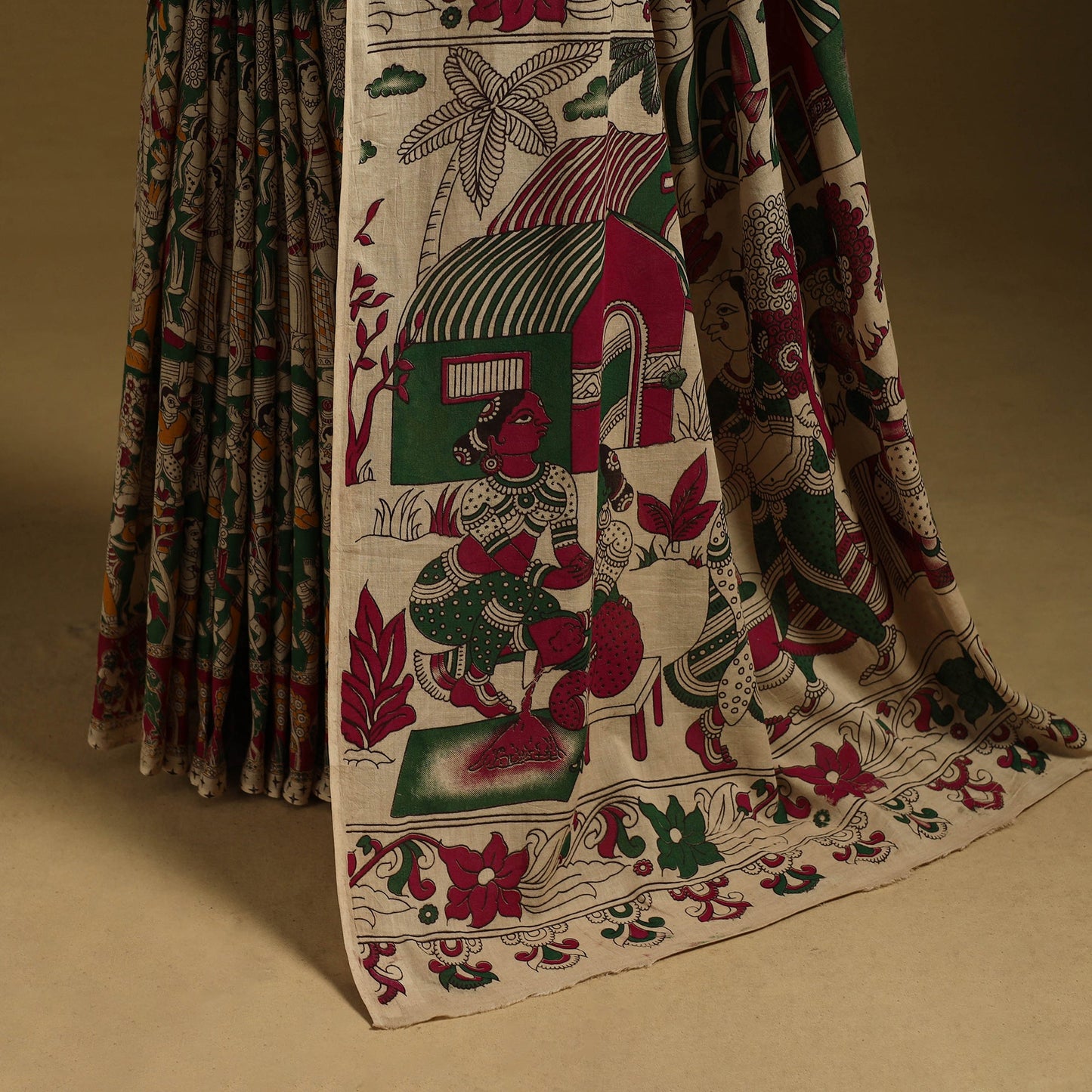 Printed cotton kalamkari saree 38 - handcrafted