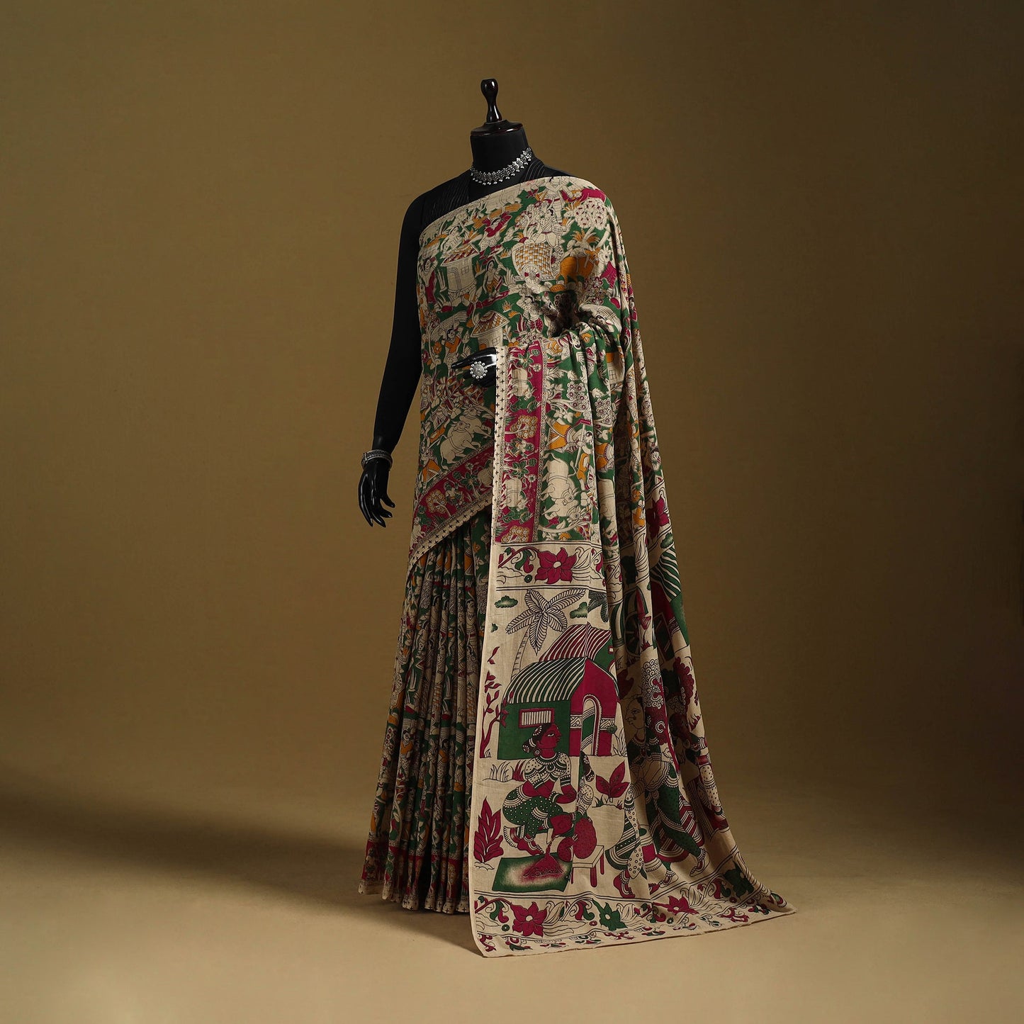 Printed cotton kalamkari saree 38 - handcrafted