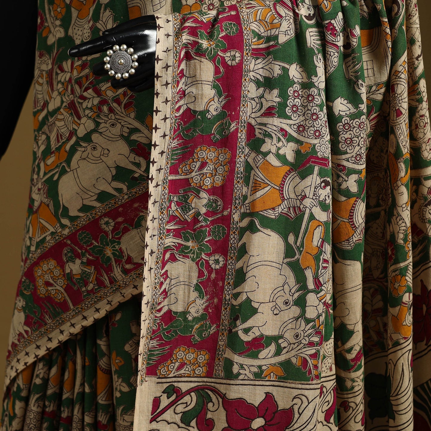 Printed cotton kalamkari saree 38 - handcrafted