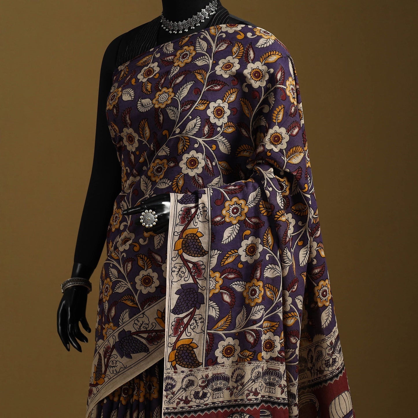 Printed cotton kalamkari saree 39 - handcrafted