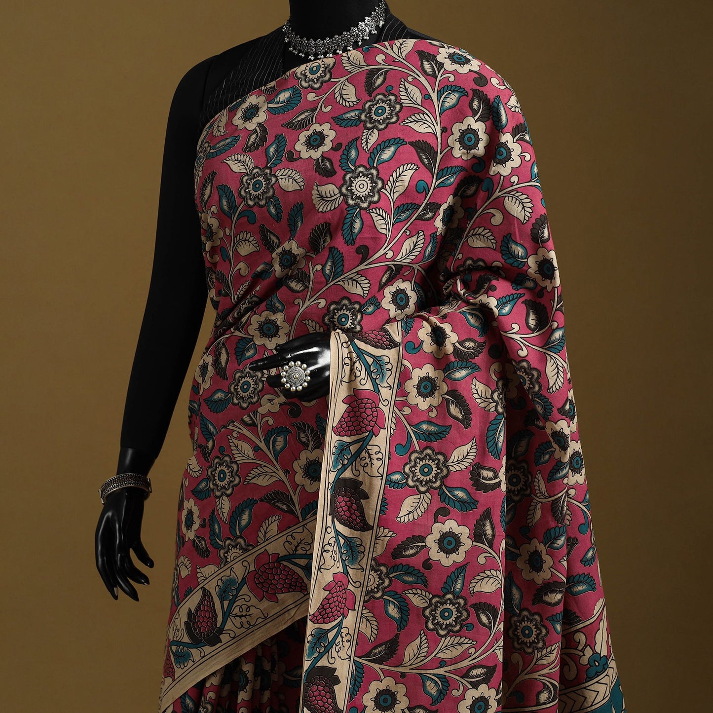 Printed cotton kalamkari saree 42 - handcrafted