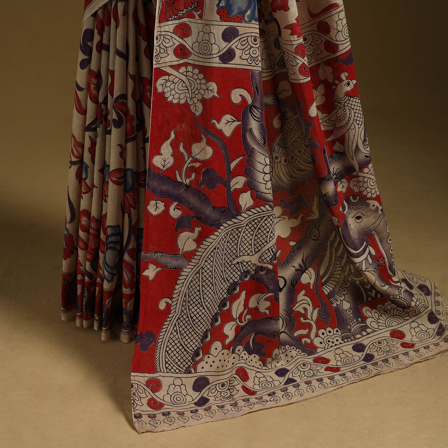Printed cotton kalamkari saree 44 - handcrafted