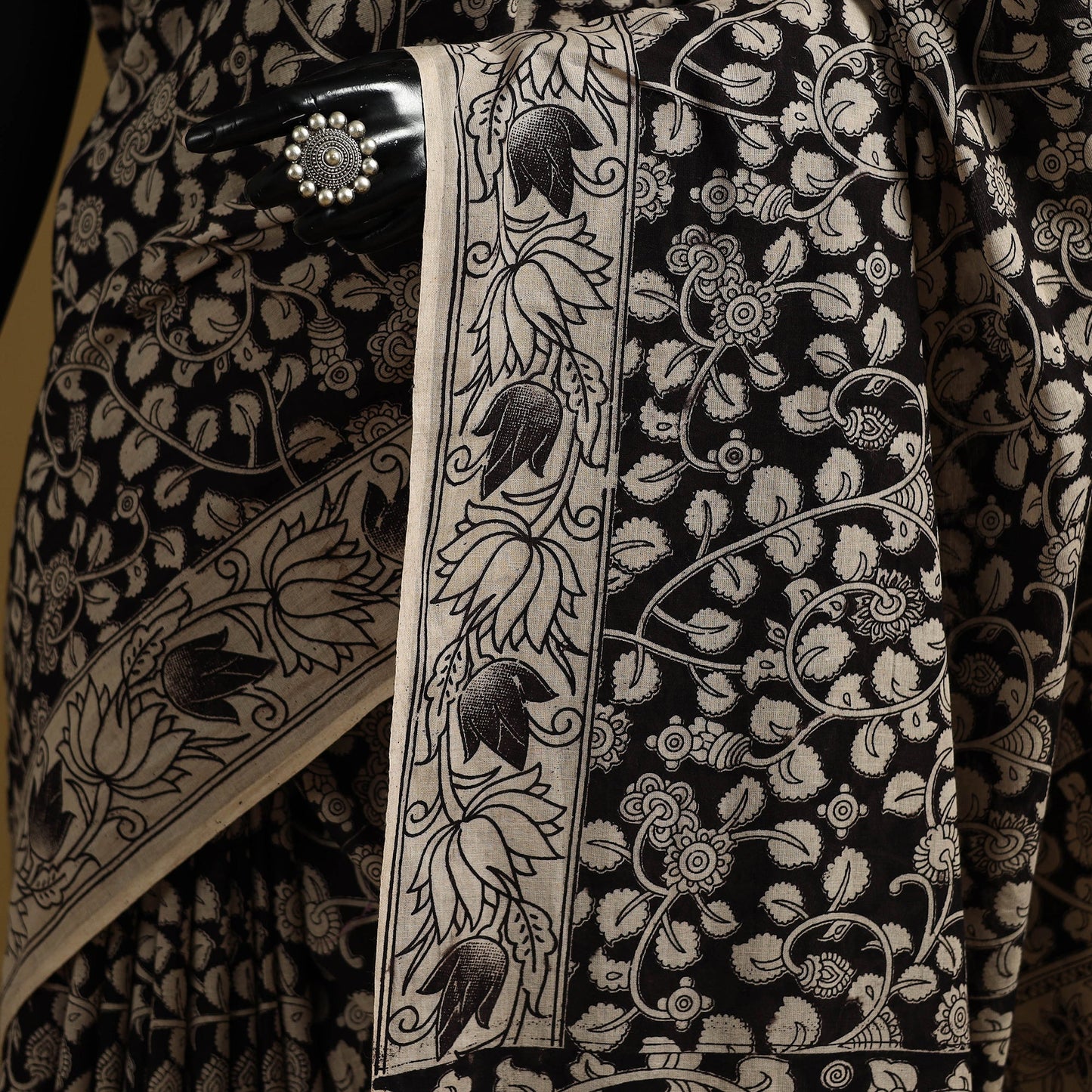 Printed cotton kalamkari saree 46 - handcrafted