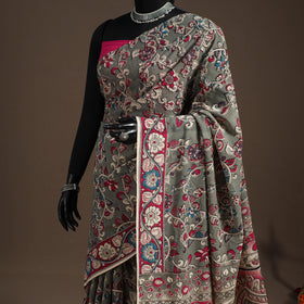 Printed cotton kalamkari saree with jacquard blouse 75
