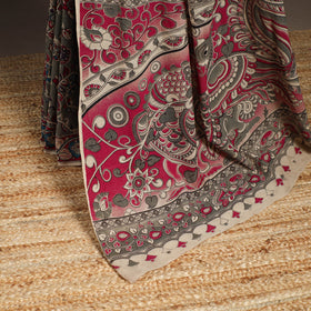 Printed cotton kalamkari saree with jacquard blouse 75