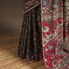 Printed cotton kalamkari saree with jacquard blouse 75
