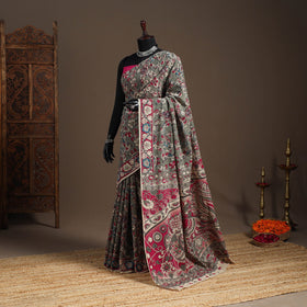 Printed cotton kalamkari saree with jacquard blouse 75