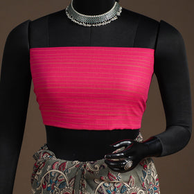 Printed cotton kalamkari saree with jacquard blouse 75