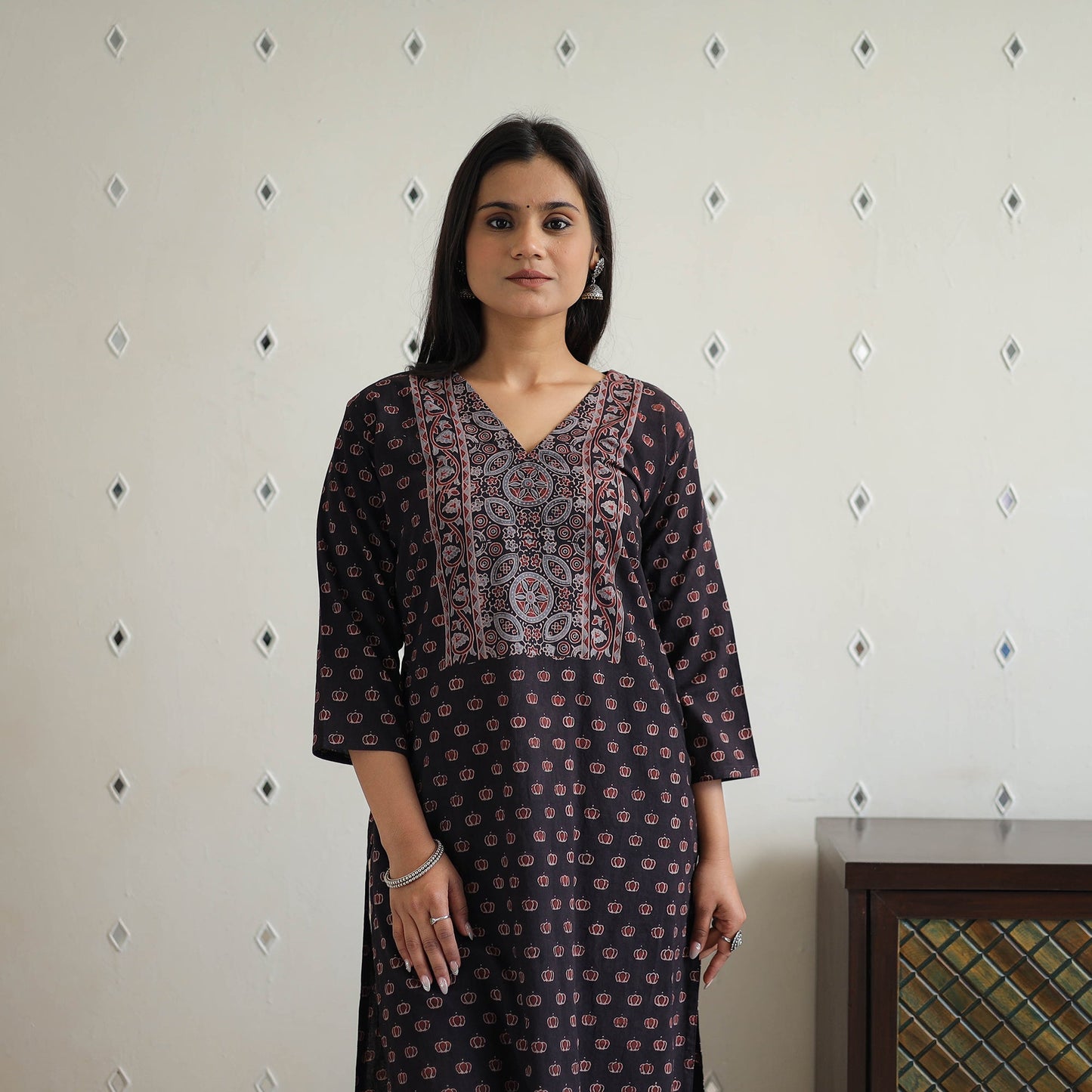  Block Printed Cotton Ajrakh Kurta Set Online 