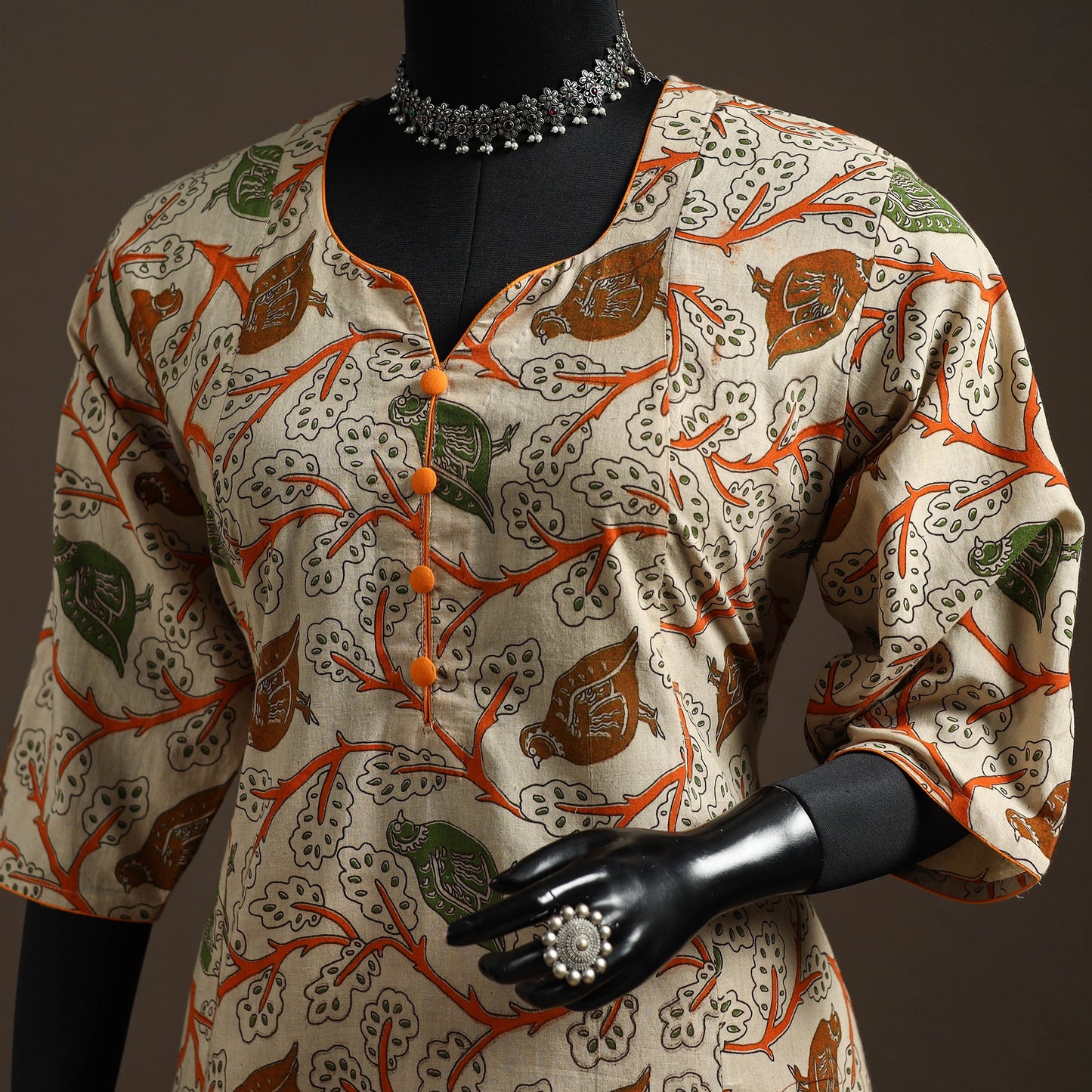 Printed cotton a-line kalamkari kurta for women 04