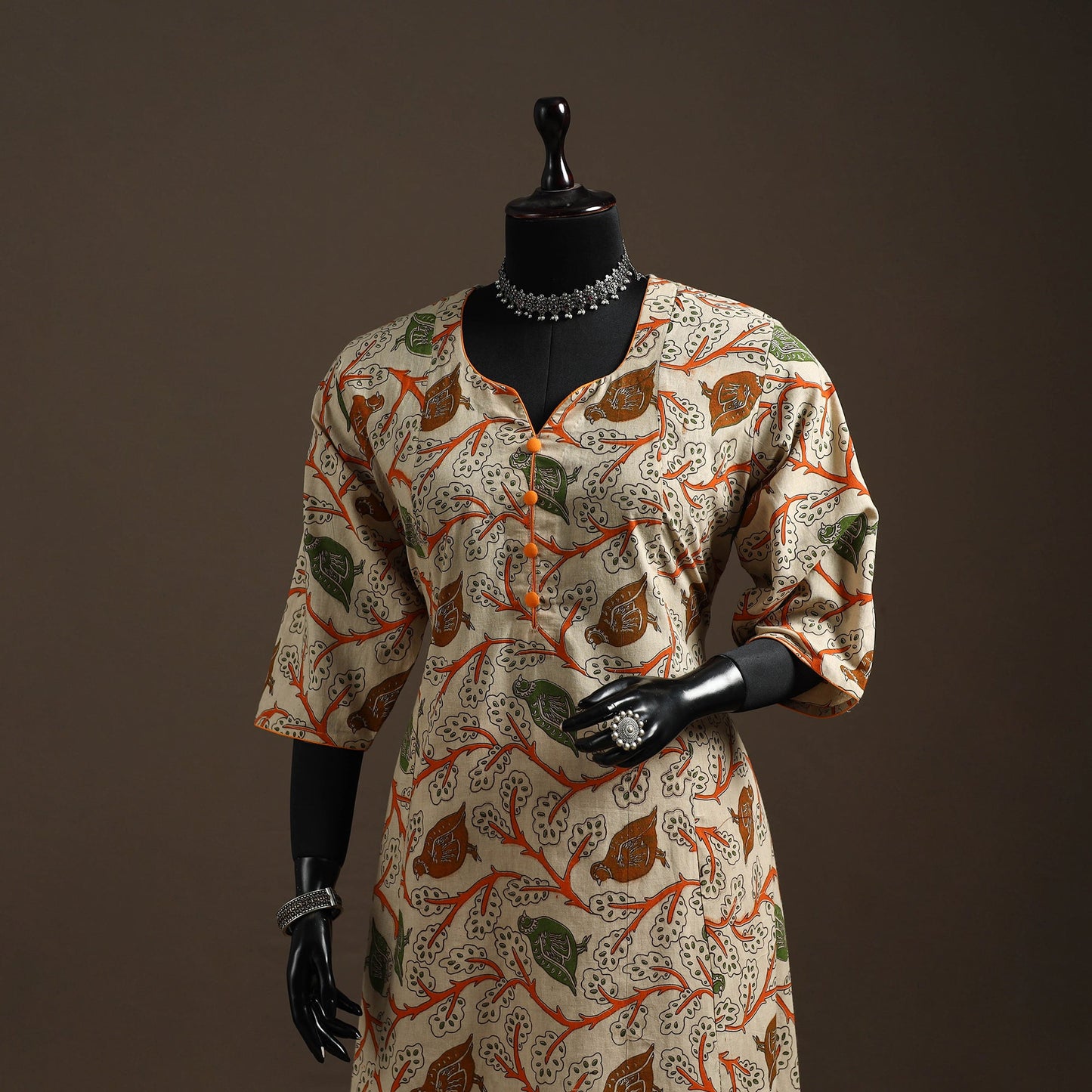 Printed cotton a-line kalamkari kurta for women 04