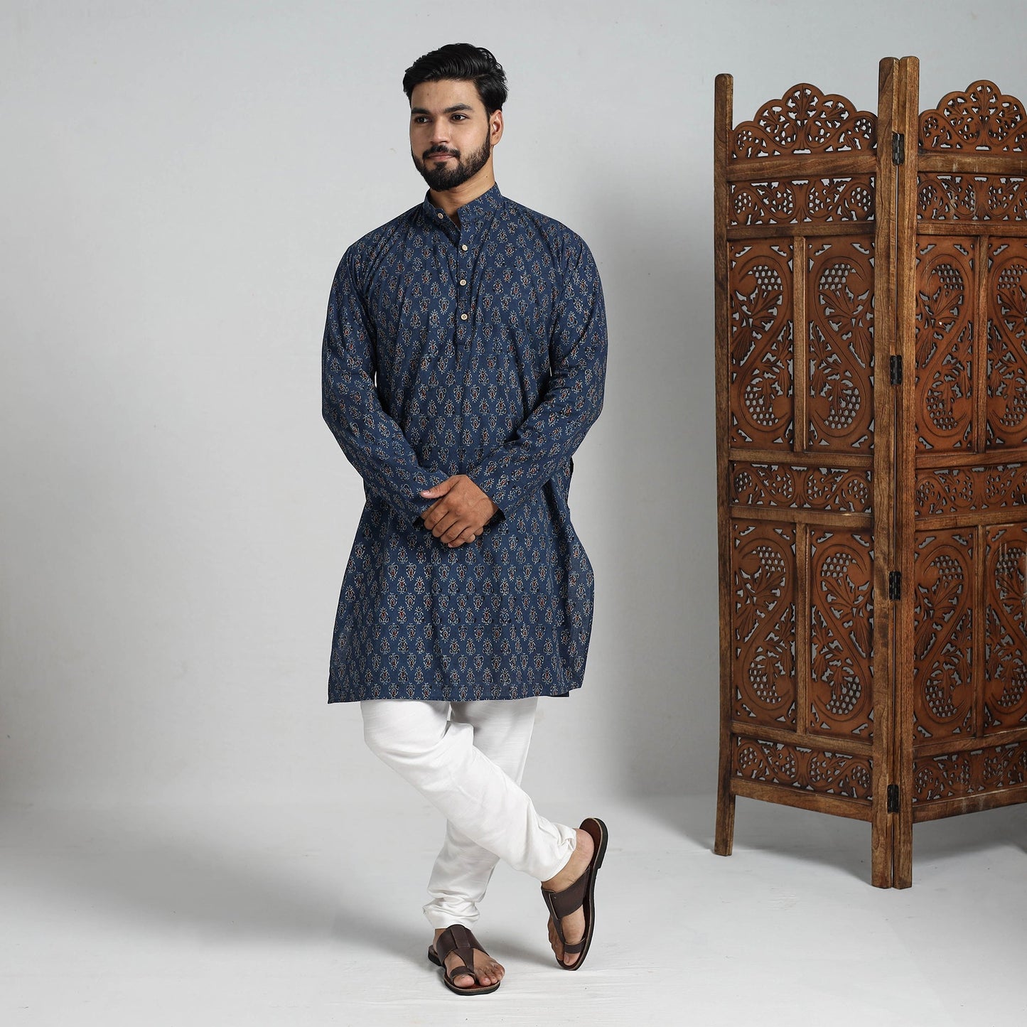  Ajrakh Block Printed Cotton Men Long Kurta 13 