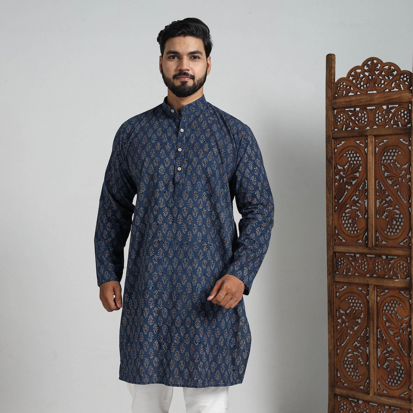 Ajrakh Block Printed Cotton Men Long Kurta 13 