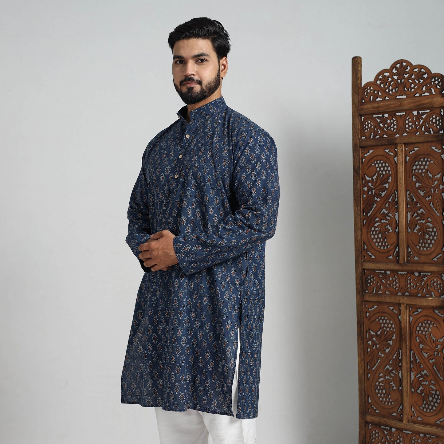  Ajrakh Block Printed Cotton Men Long Kurta 13 