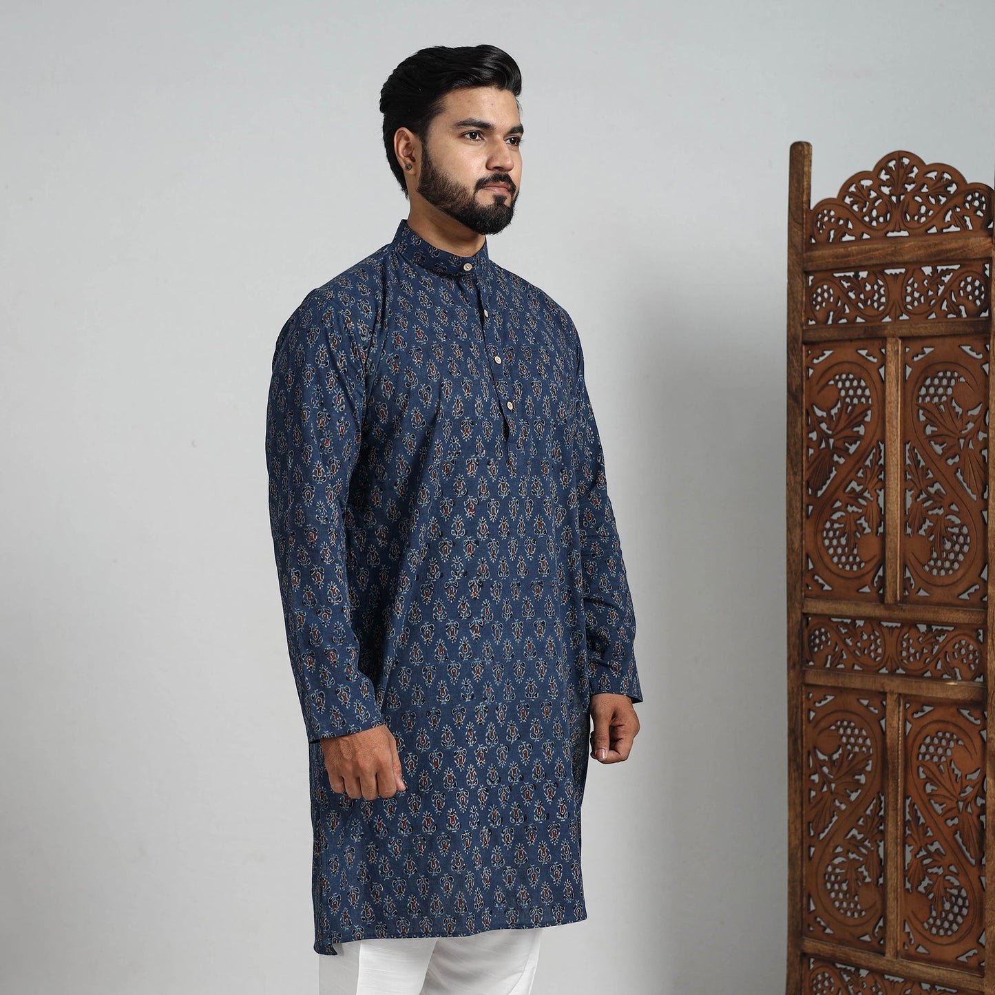  Ajrakh Block Printed Cotton Men Long Kurta 13 