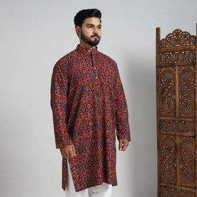 Buy Ajrakh Block Printed Cotton Men Long Kurta 15 Online at iTokri.com