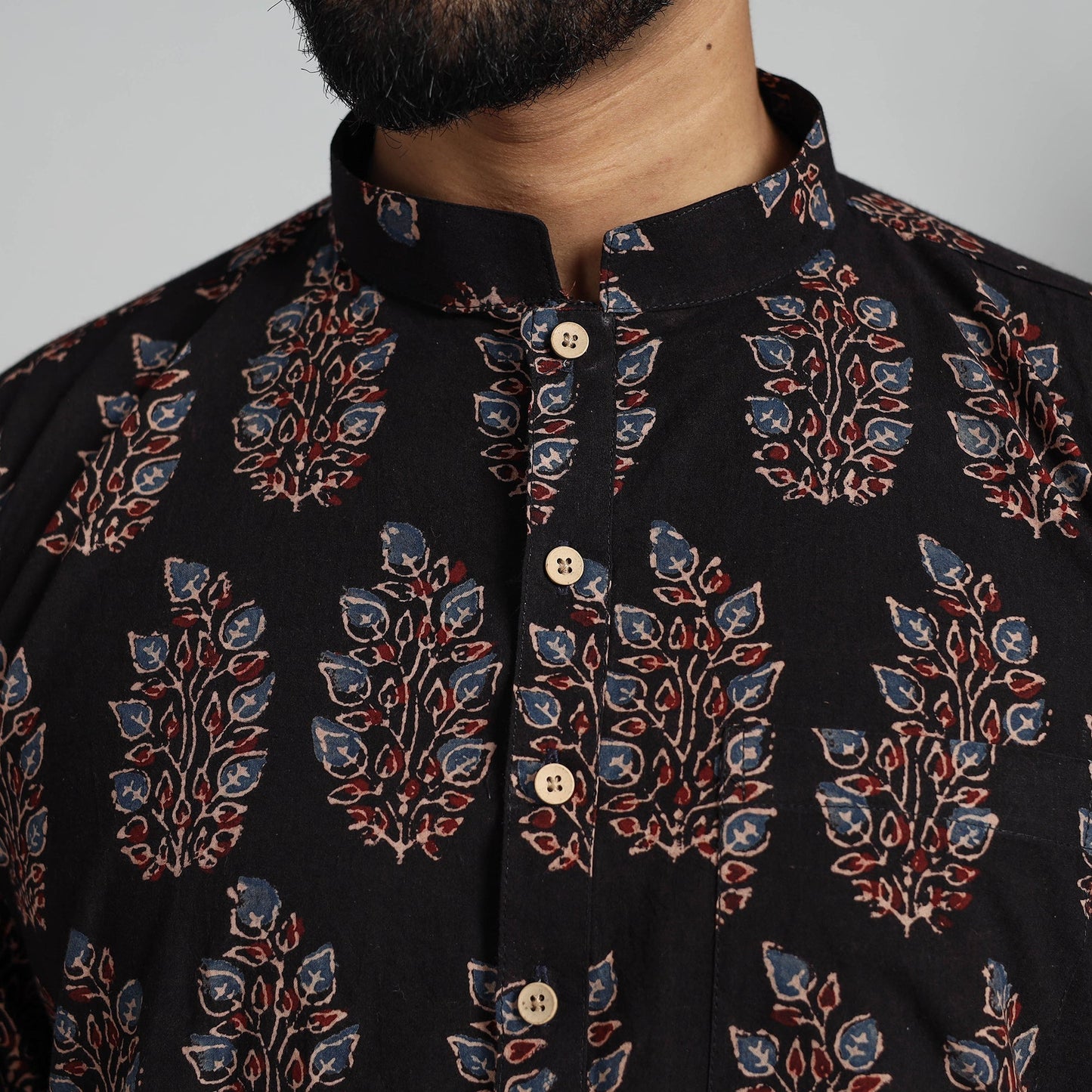  Ajrakh Block Printed Cotton Men Short Kurta 02 