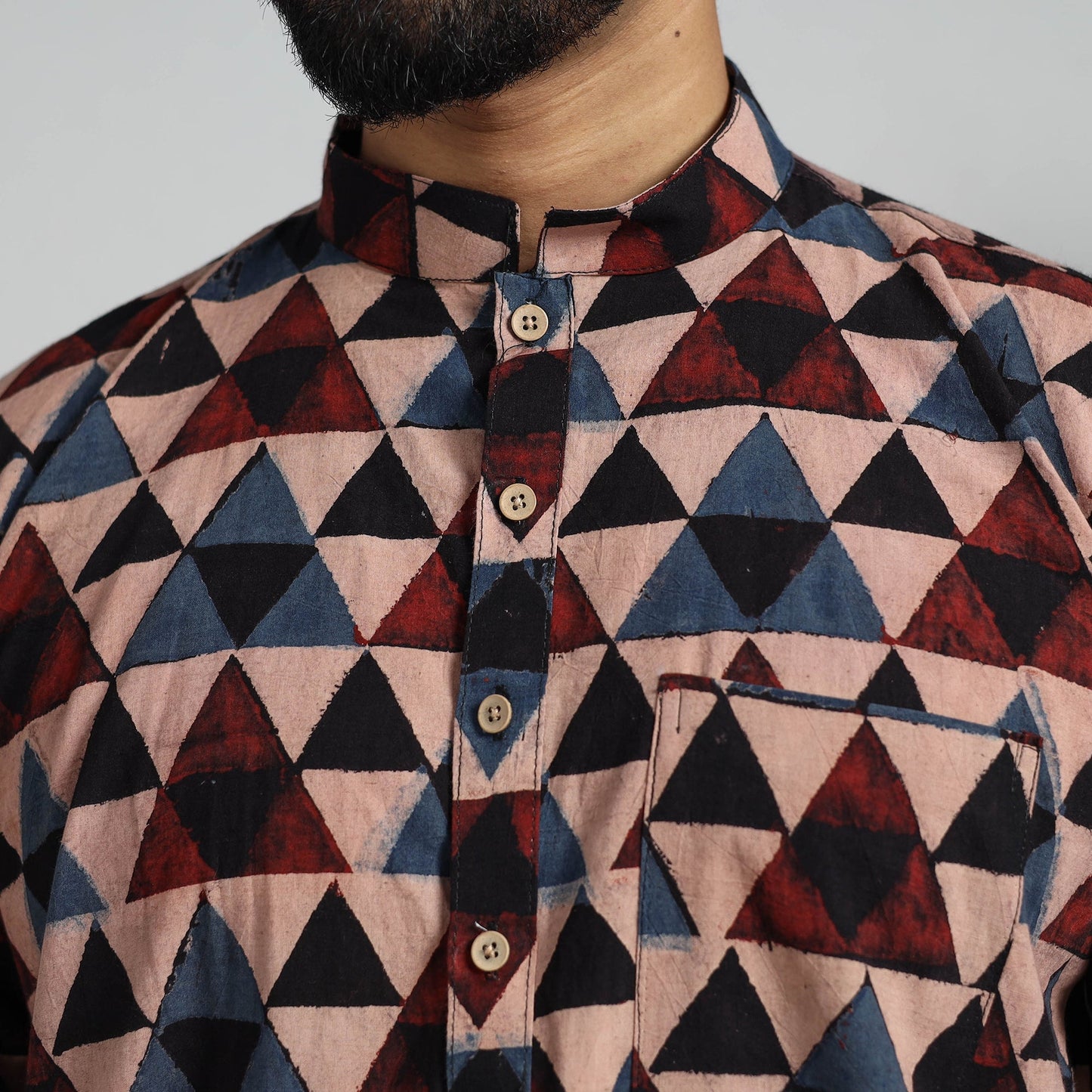 Buy Ajrakh Block Printed Cotton Men Short Kurta 07 Online at iTokri.com