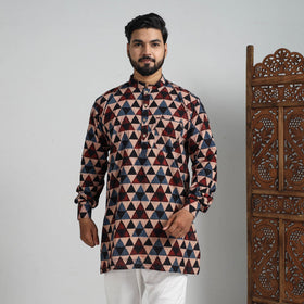 Buy Ajrakh Block Printed Cotton Men Short Kurta 07 Online at iTokri.com