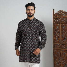 Buy Ajrakh Block Printed Cotton Men Short Kurta 08 Online at iTokri.com