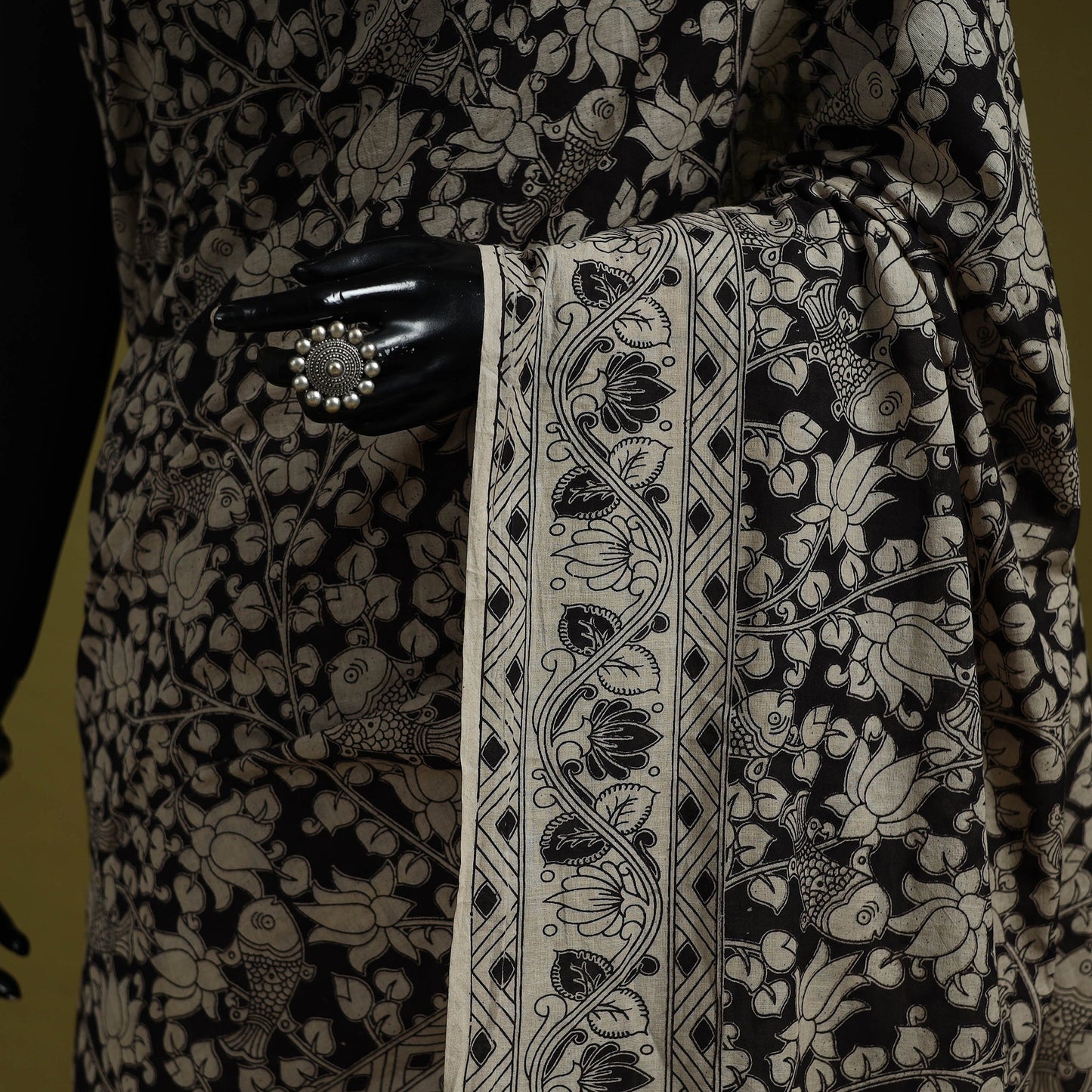 Printed cotton nellore kalamkari saree 01 - handcrafted