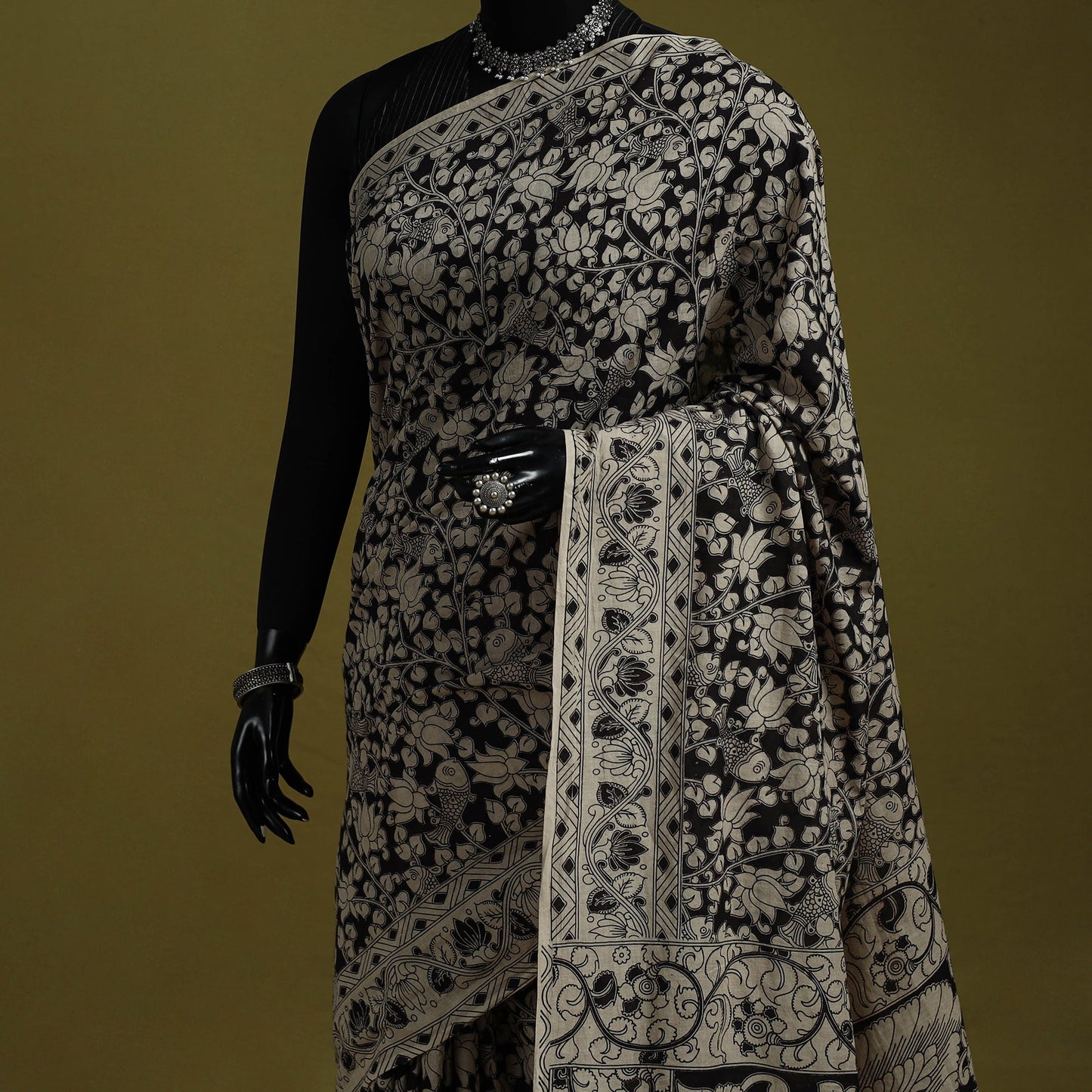 Printed cotton nellore kalamkari saree 01 - handcrafted