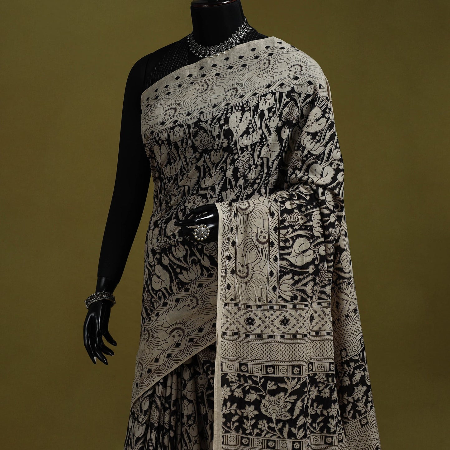 Printed cotton nellore kalamkari saree 07 - handcrafted