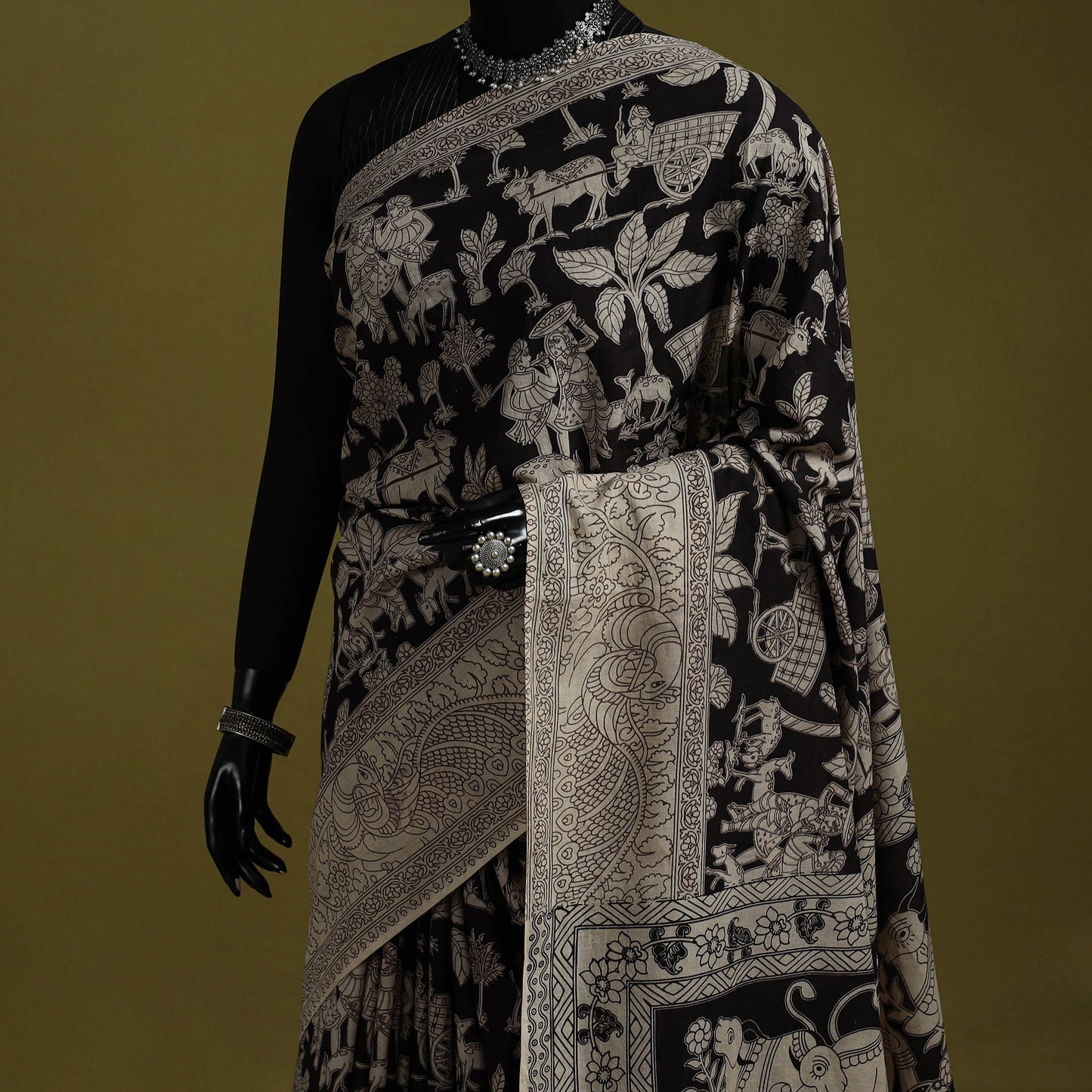 Printed cotton nellore kalamkari saree 11 - handcrafted