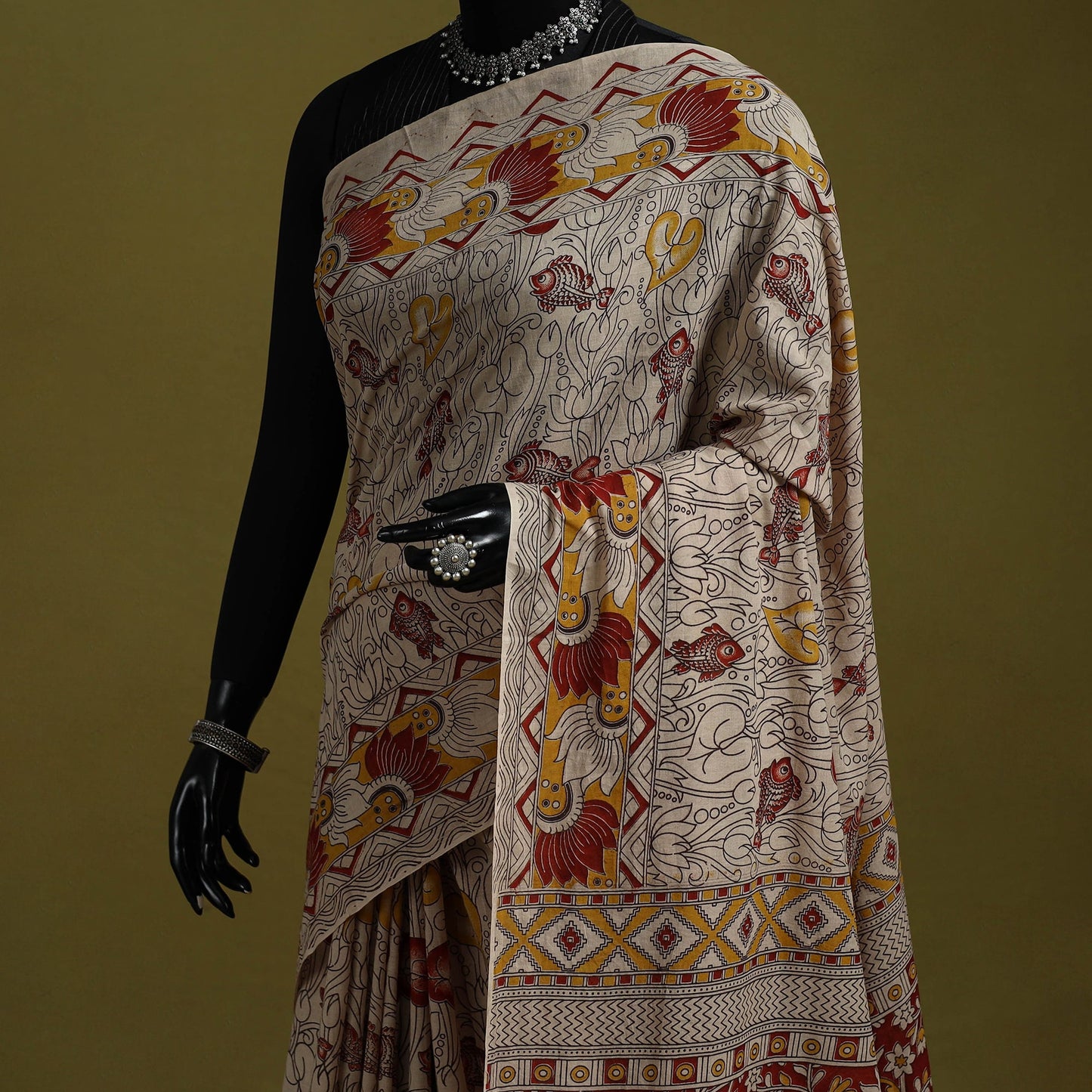 Printed cotton nellore kalamkari saree 22 - handcrafted
