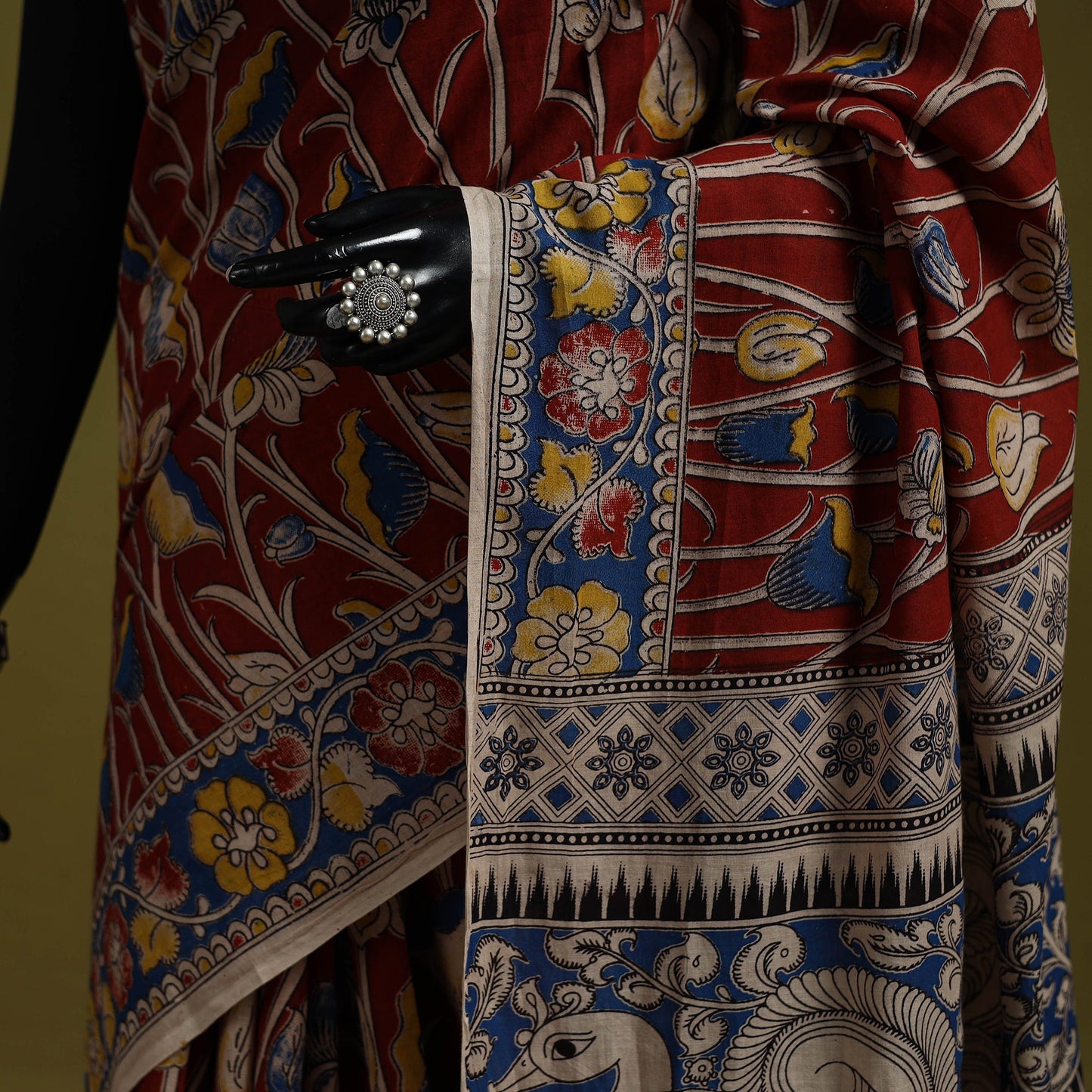 Printed cotton nellore kalamkari saree 37 - handcrafted