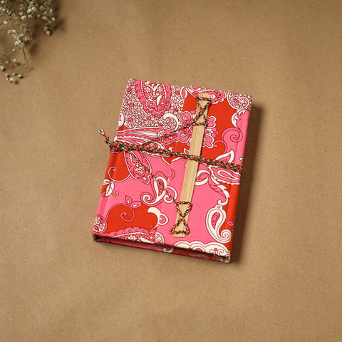 Printed fabric cover handmade paper notebook with thread