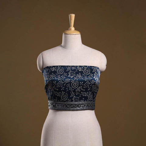 Printed modal silk blouse piece with lace work 40