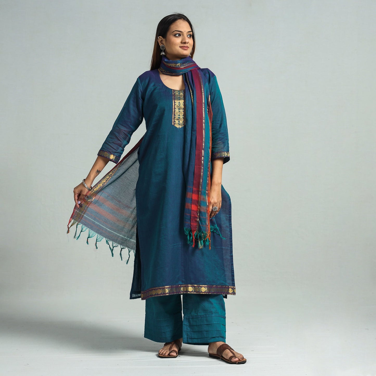 Buy Dharwad Cotton Kurta with Palazzo & Dupatta Set Online at iTokri.com
