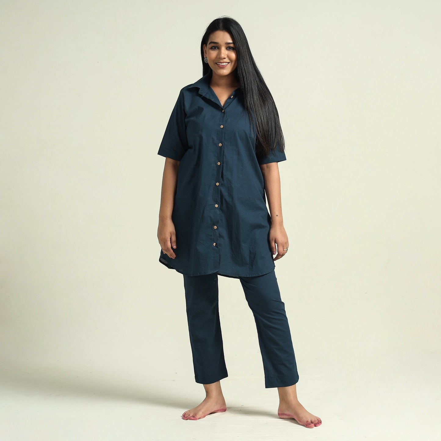 Prussian blue - plain dyed cotton co-ord set - handcrafted