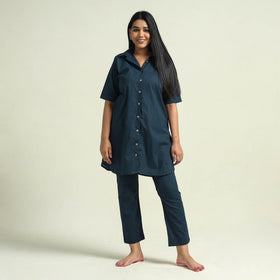 Prussian blue - plain dyed cotton co-ord set - handcrafted