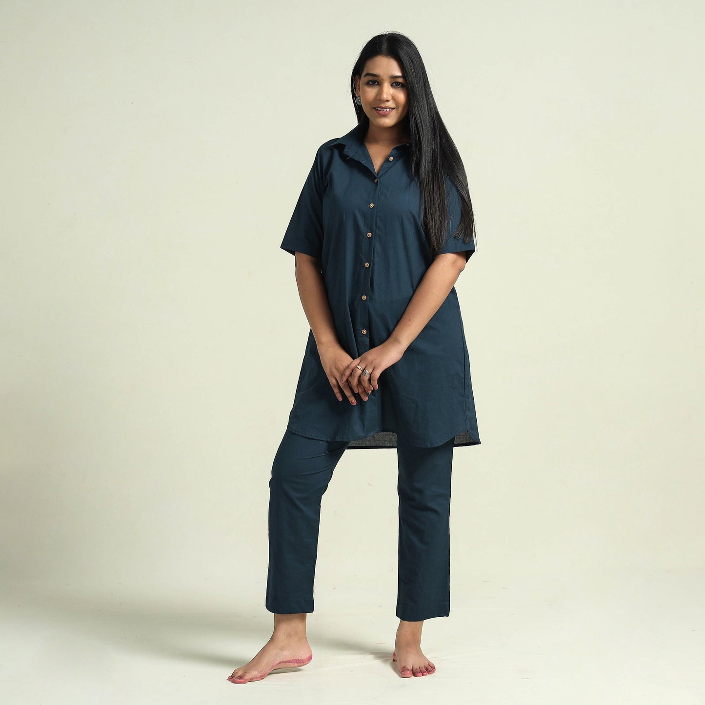 Prussian blue - plain dyed cotton co-ord set - handcrafted