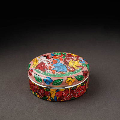 Bengal Patua Handpainted Stainless Steel Multicolor Masala Box