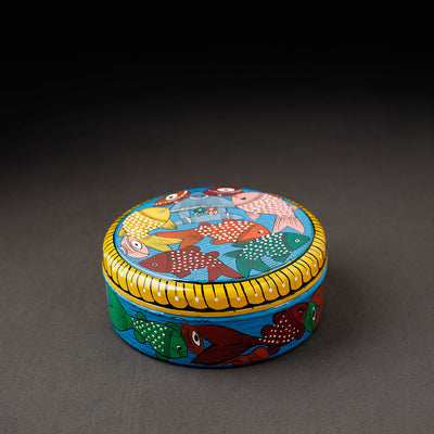 Bengal Patua Handpainted Stainless Steel Blue Masala Box