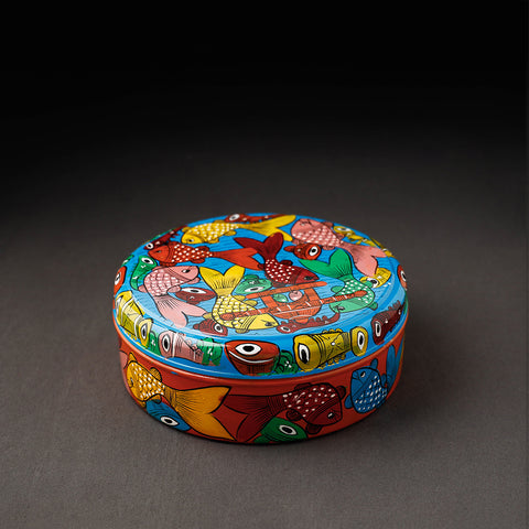 Bengal Patua Handpainted Stainless Steel Multicolor Masala Box
